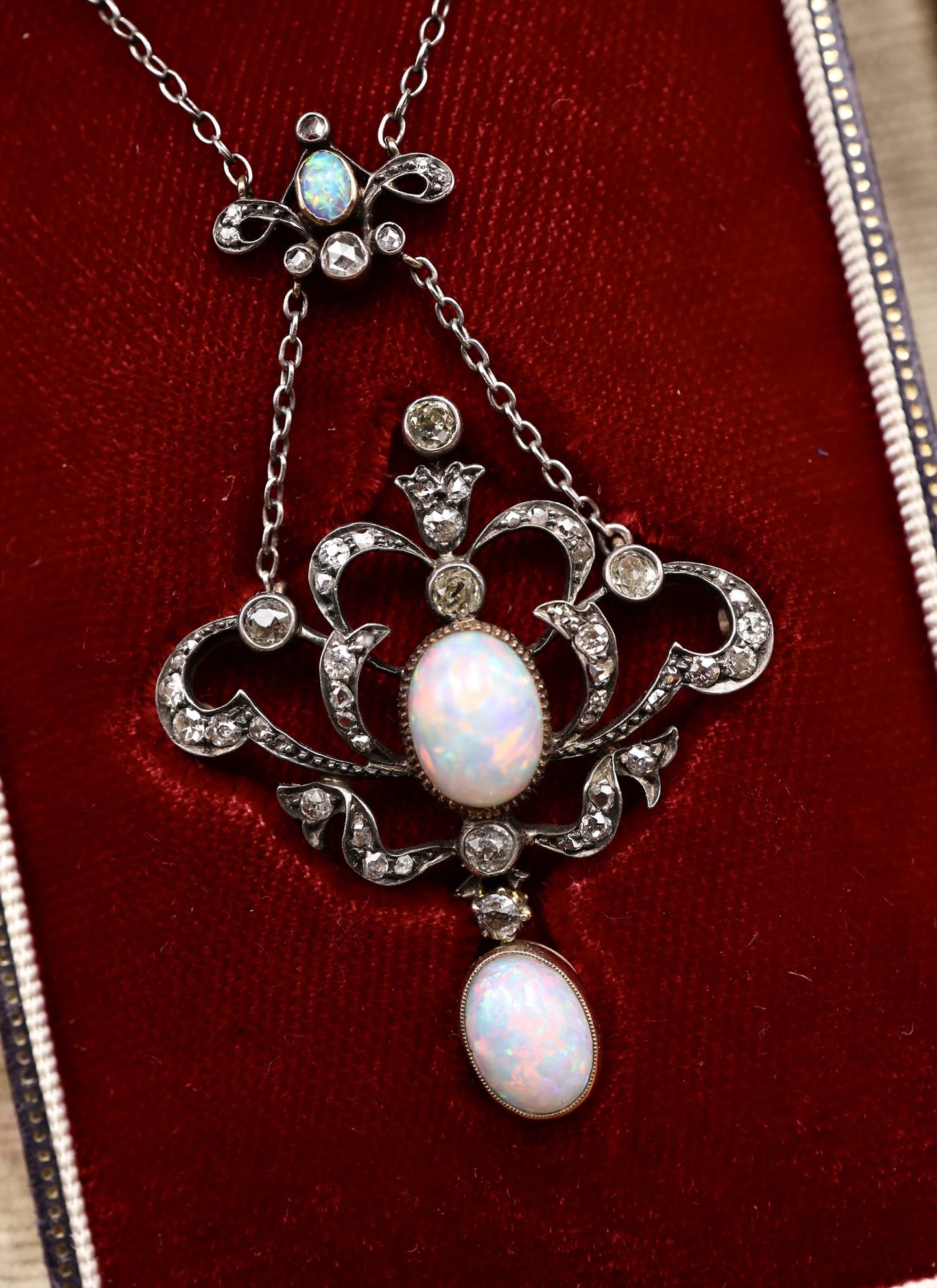 Victorian Opal and Diamond Pendant Circa 1890-1900