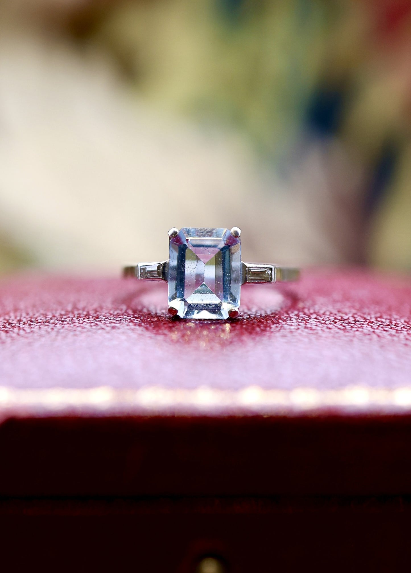 Platinum Aquamarine & Diamond Ring Circa 1950