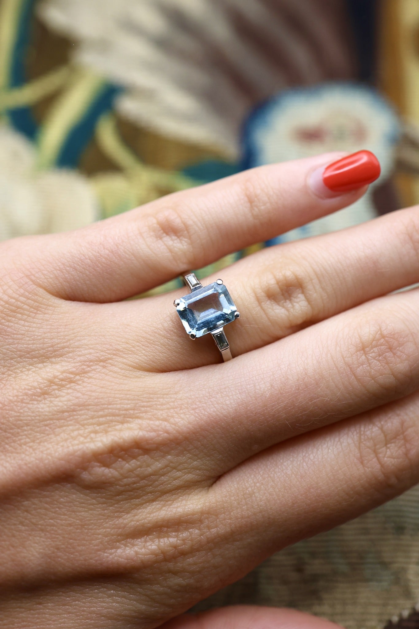 Platinum Aquamarine & Diamond Ring Circa 1950