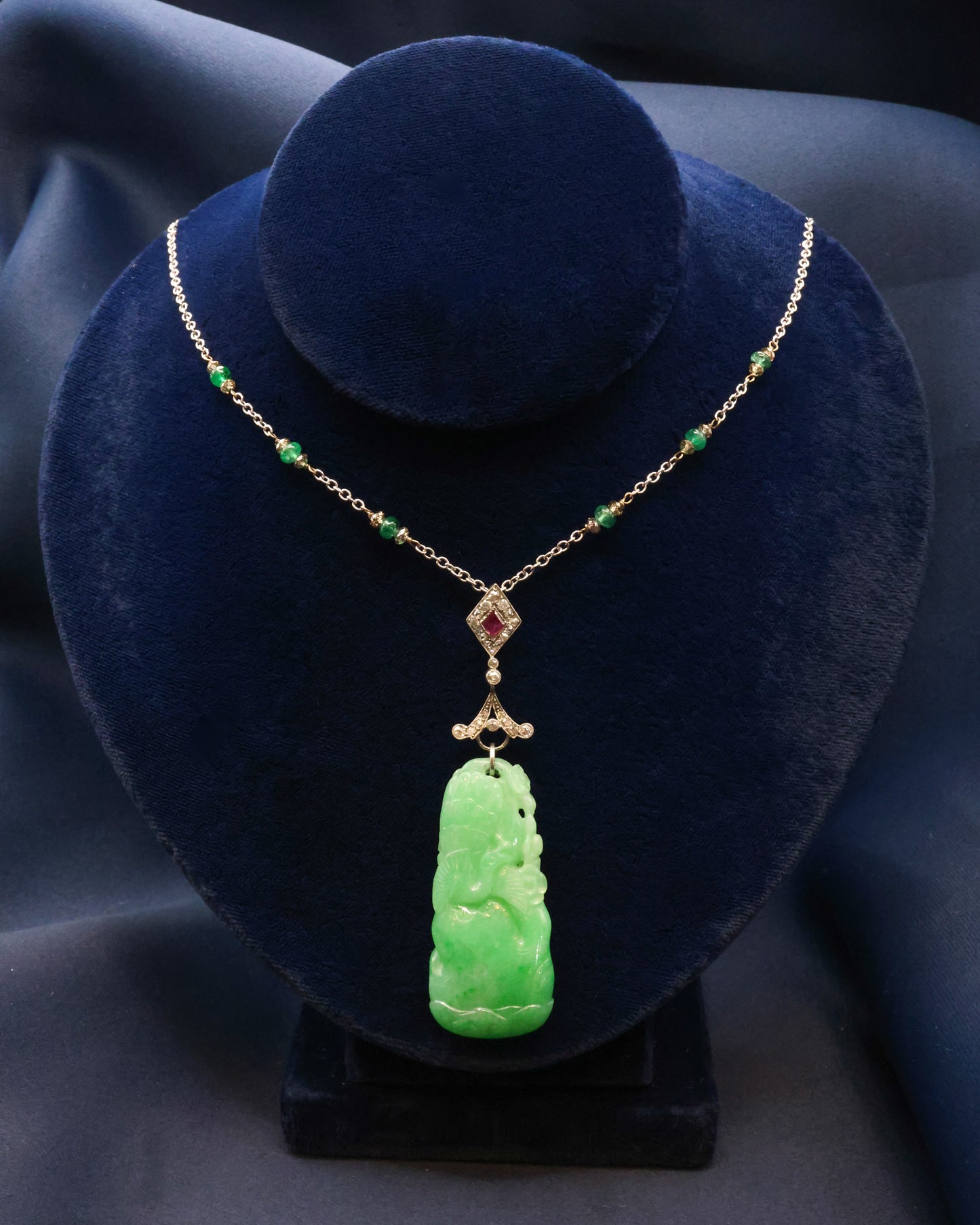 A Vintage Platinum Jade, Ruby and Diamond Pendant Circa 1920-1930 - Robin Haydock Antique Jewellery