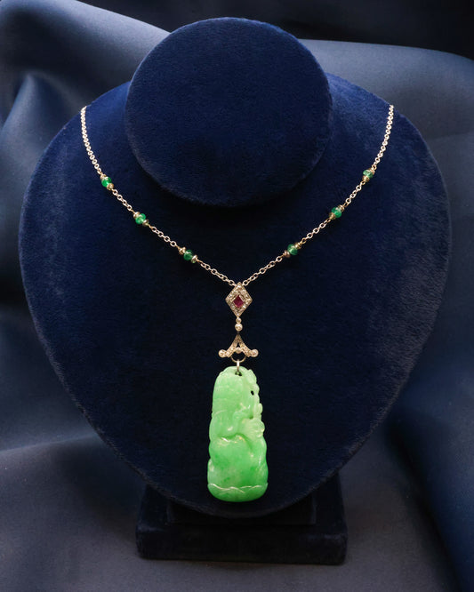 A Vintage Platinum Jade, Ruby and Diamond Pendant Circa 1920-1930 - Robin Haydock Antique Jewellery