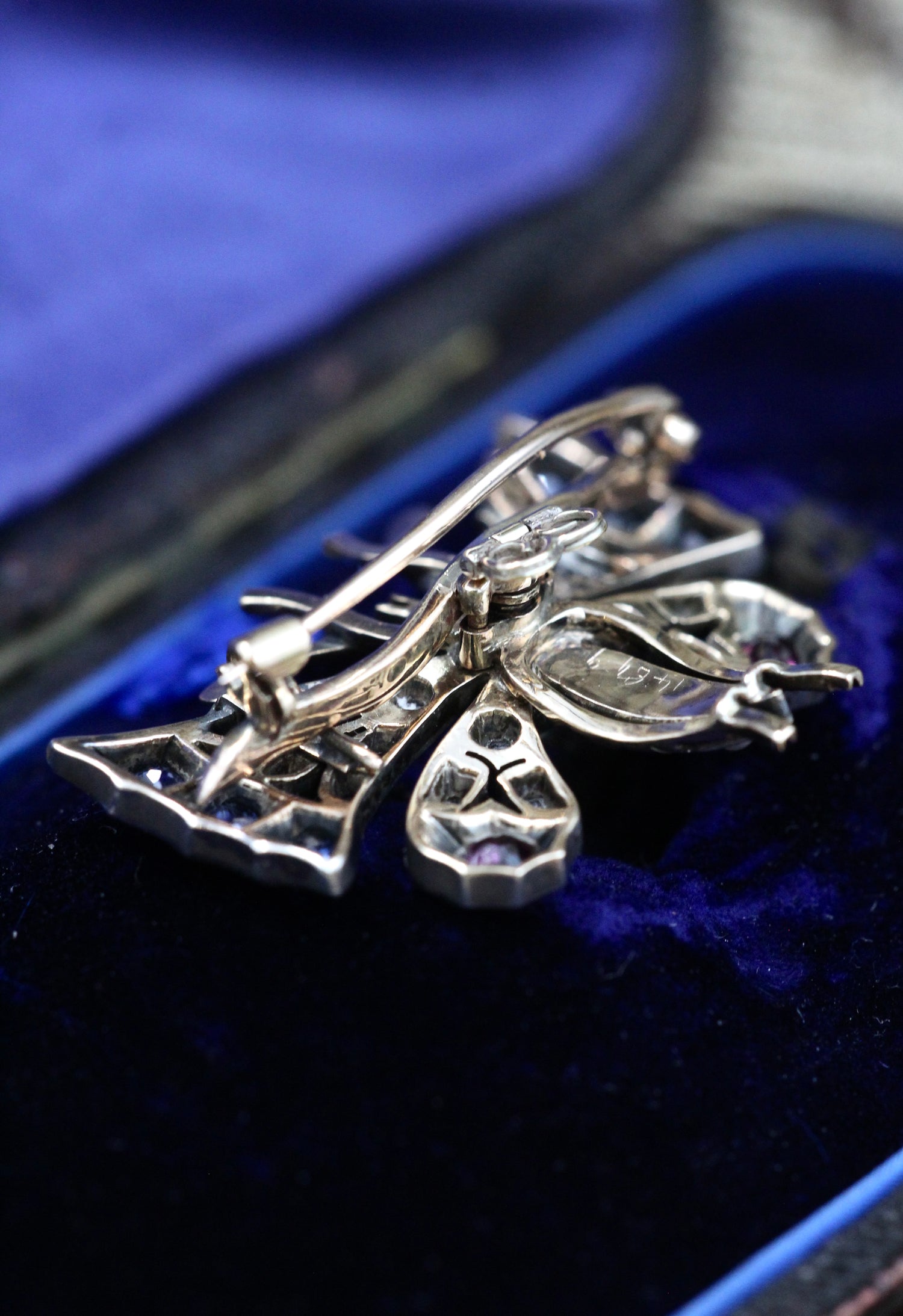 A very fine High Carat Yellow Gold  (tested) Victorian Diamond, Natural Sapphire & Ruby Butterfly Pendant Brooch Circa 1880 - Robin Haydock Antiques