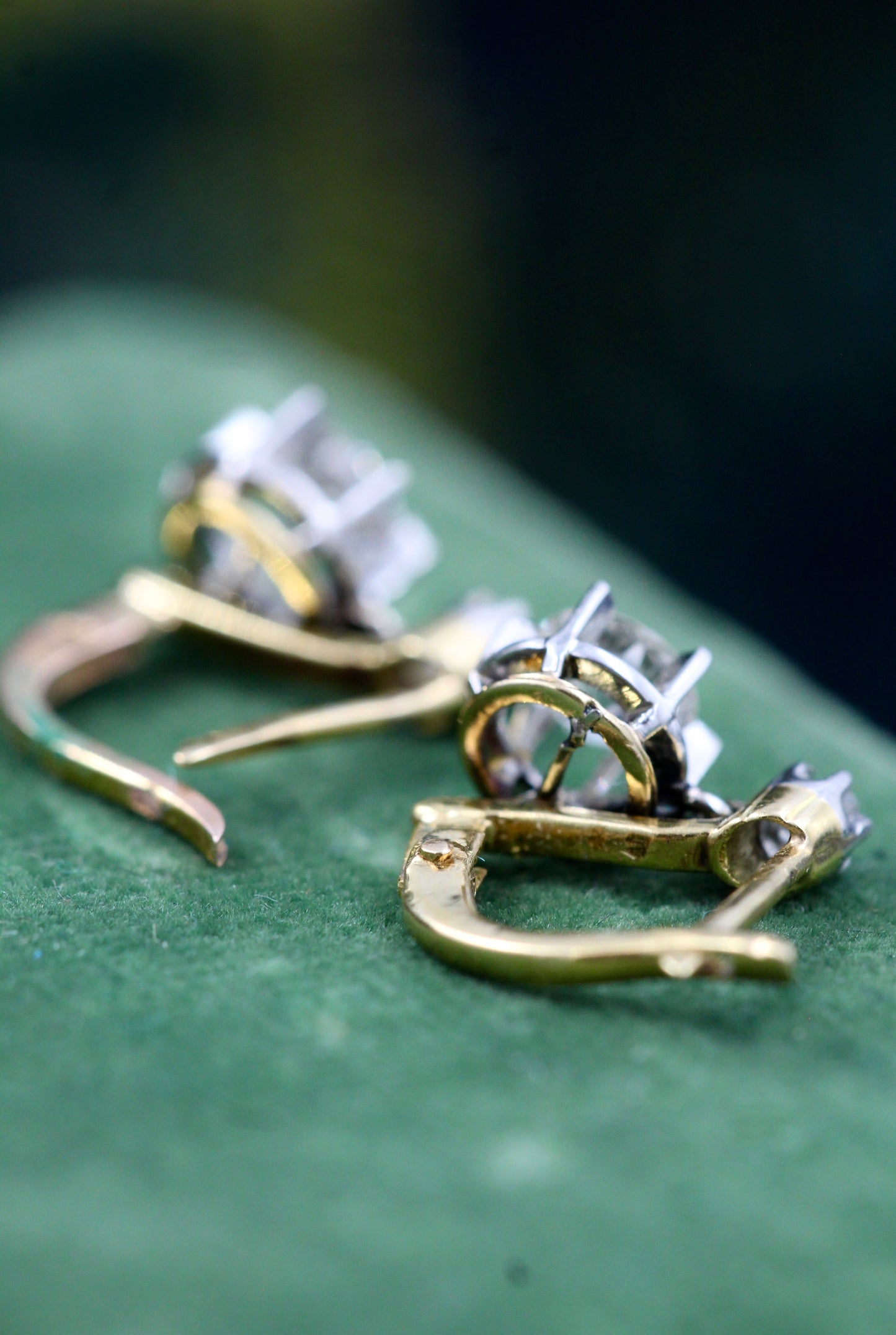 A very fine pair of Platinum, 18 Carat Yellow & Rose Gold (tested) Diamond two Drop Earrings, 1.14 Carats. Circa 1905