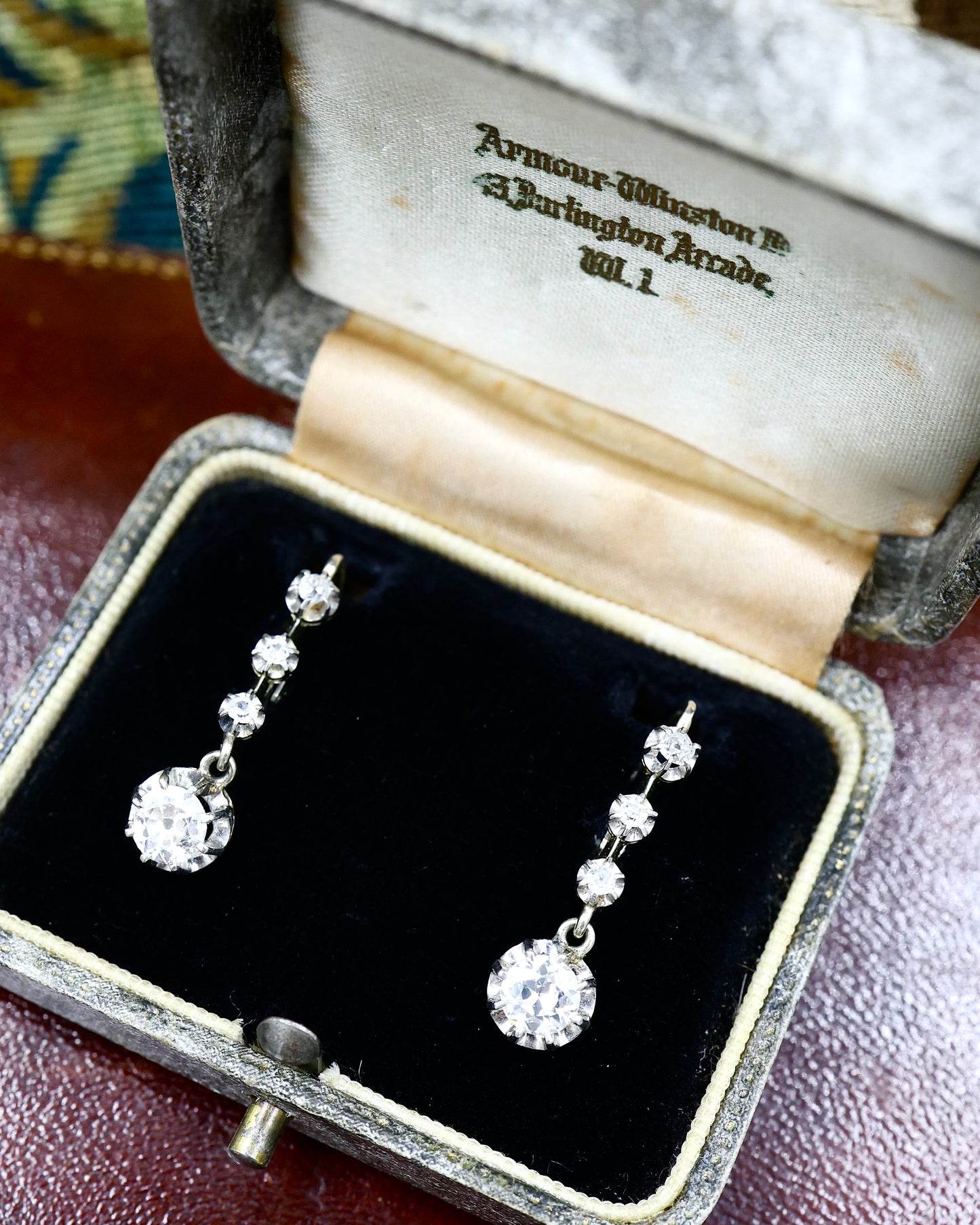 A fine pair of French (marked) Antique "Belle Epoque" Old European Cut 1.54 Carat, Diamond Drop Earrings, Circa 1890