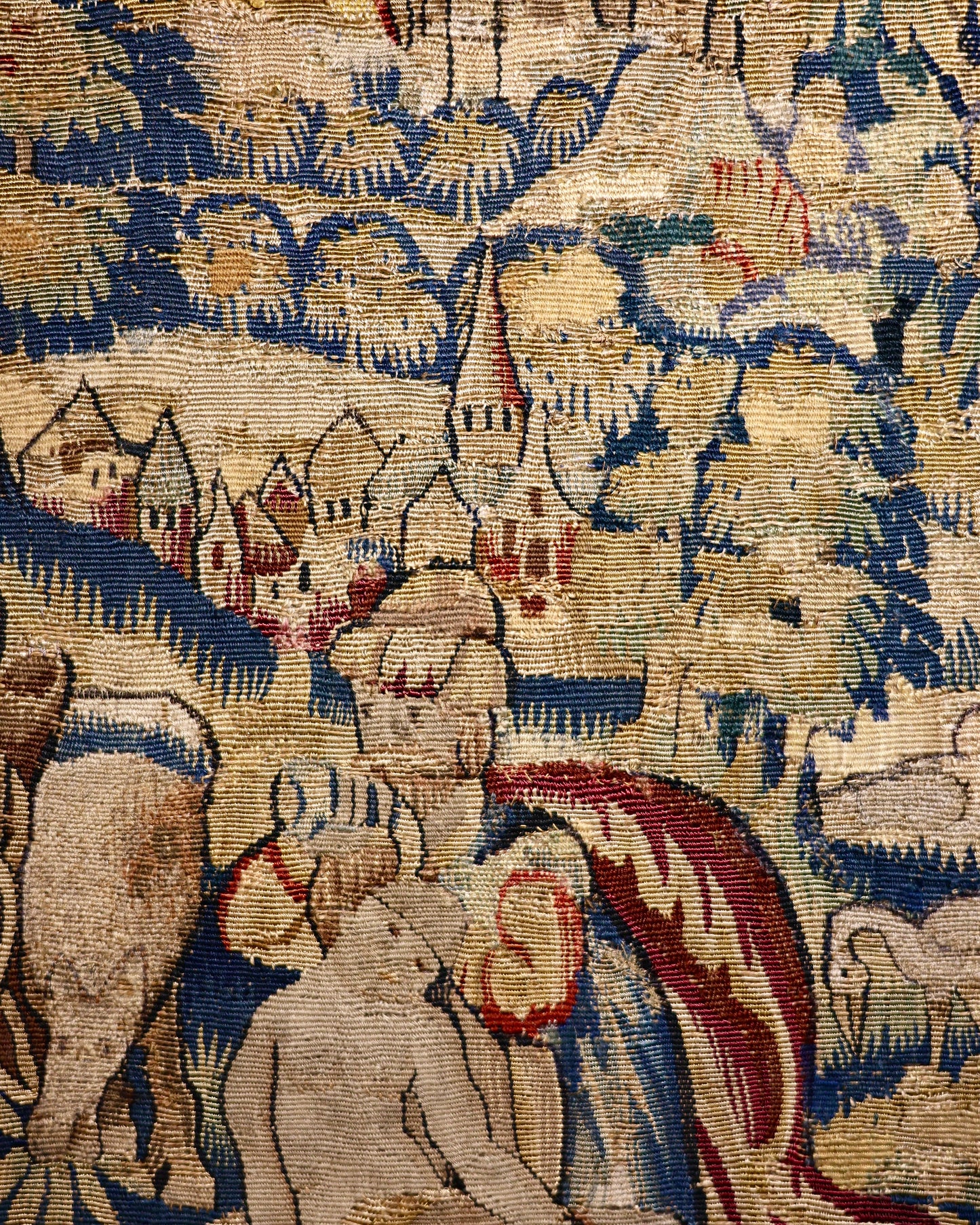 A very fine hand woven silk and wool English miniature Tapestry "The Good Samaritan",  attributed to Sheldon (see notes). English Circa 1580 - 1600