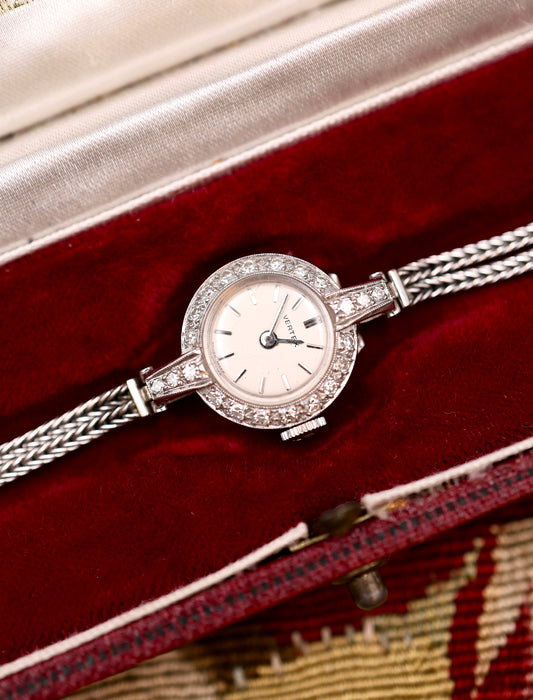 A Vintage 18ct White Gold & Diamond Round Face Vertex Watch with 9ct Strap Circa 1930 - Robin Haydock Antiques