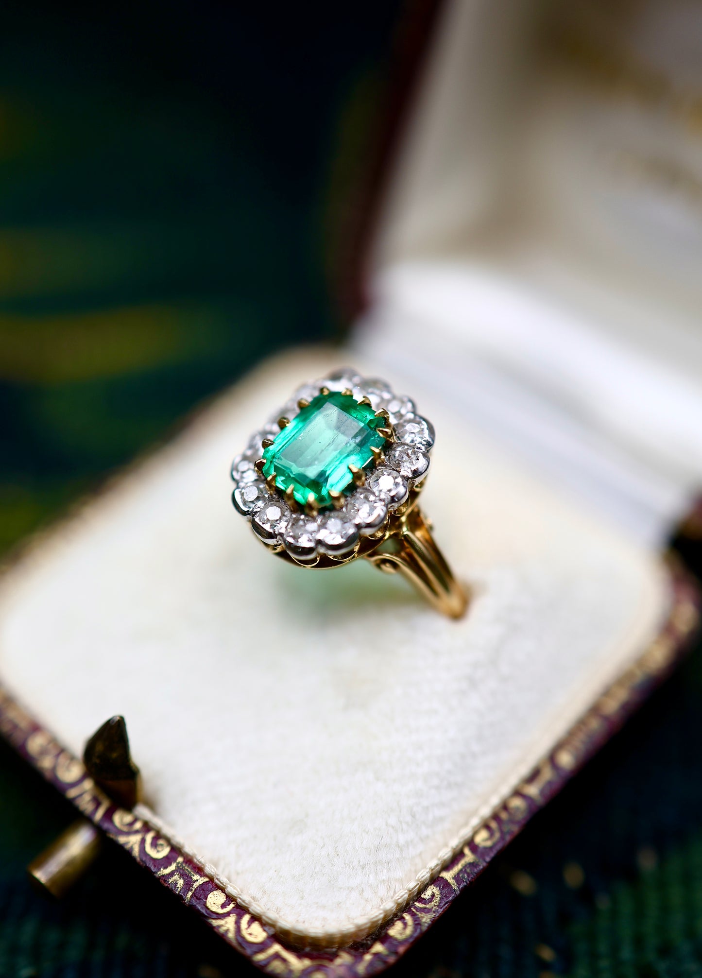 An Exquisite 18 Ct. Yellow and White Gold (tested)  Colombian Emerald & Diamond Cluster Ring - Mid 20th Century