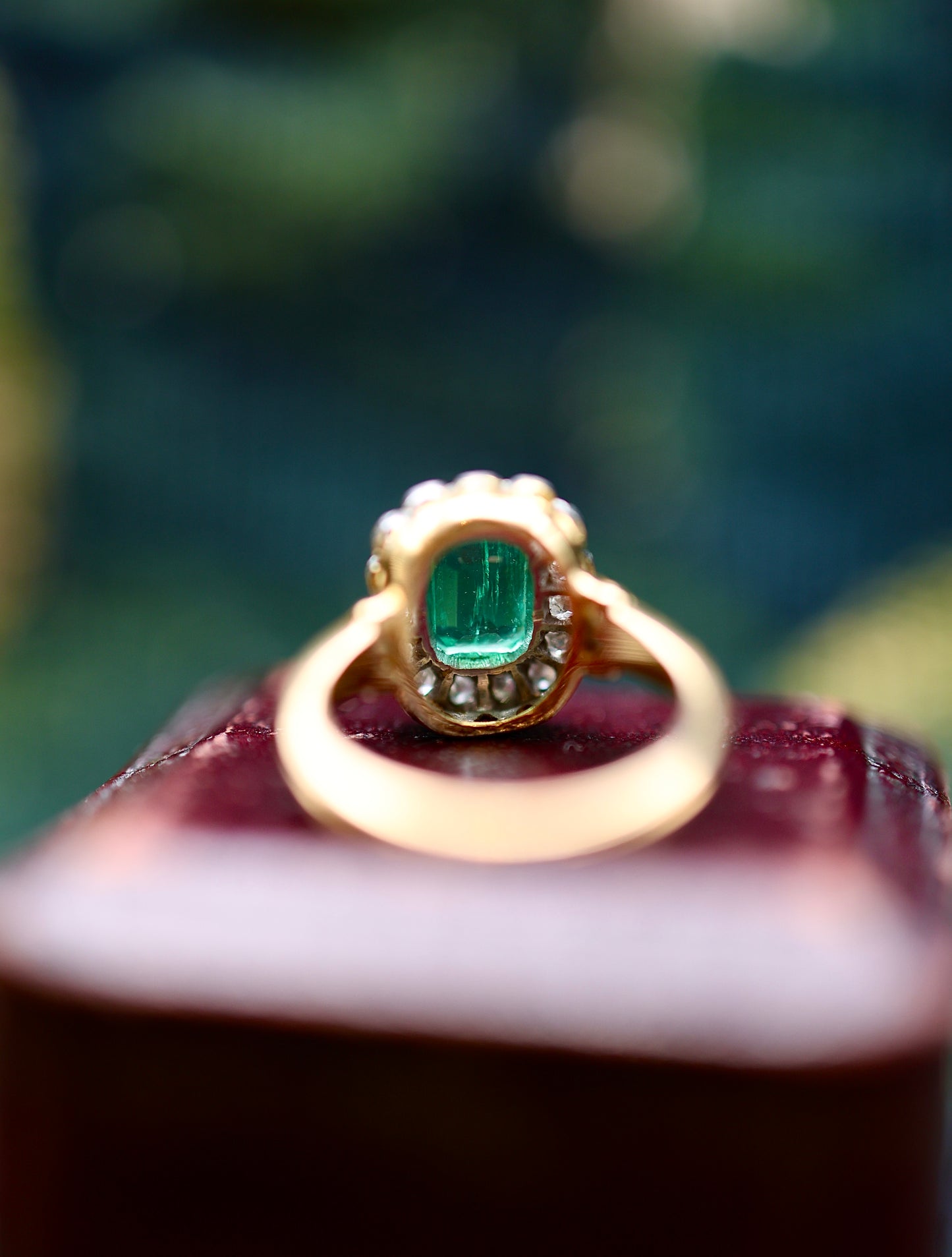 An Exquisite 18 Ct. Yellow and White Gold (tested)  Colombian Emerald & Diamond Cluster Ring - Mid 20th Century