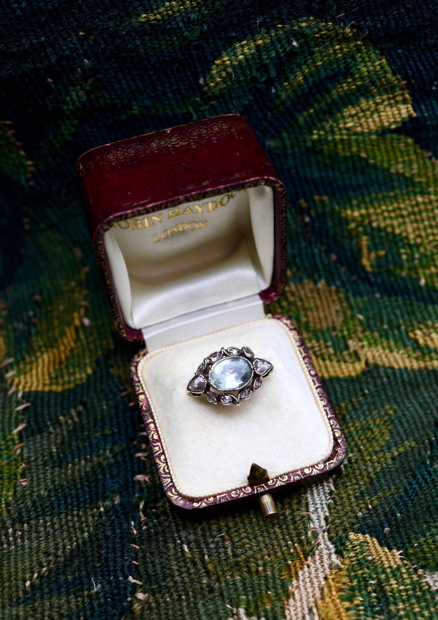 A very fine Aquamarine and Diamond Ring, in Silver tipped on High Carat Yellow Gold  (tested). Circa 1890