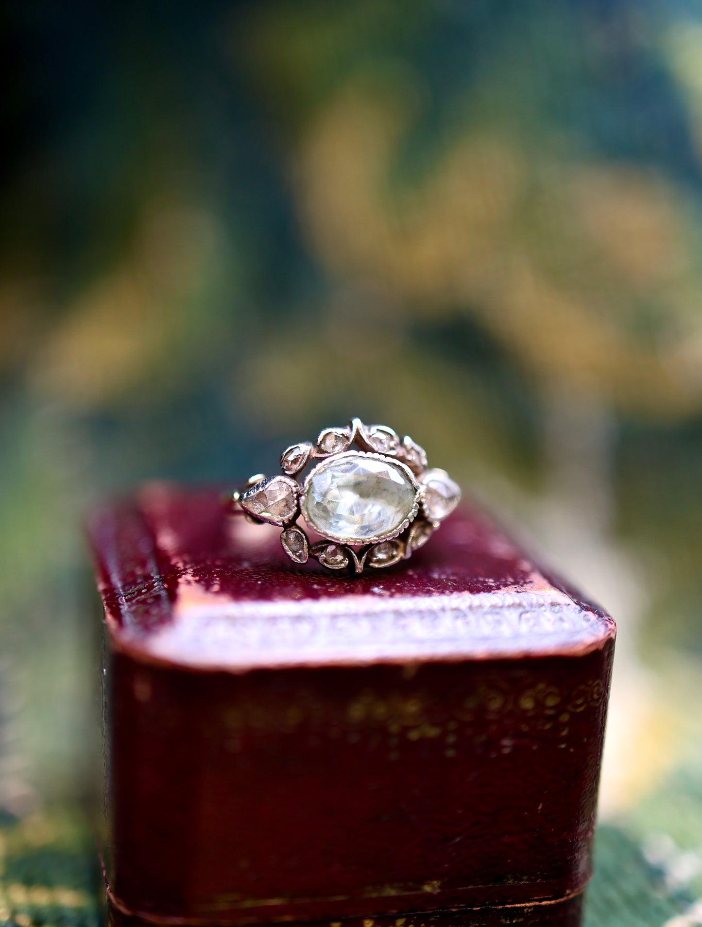 A very fine Aquamarine and Diamond Ring, in Silver tipped on High Carat Yellow Gold  (tested). Circa 1890