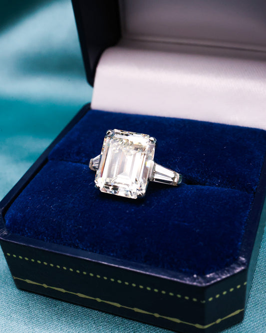 An extraordinary Platinum (tested) Emerald Cut Diamond Solitaire Ring - Robin Haydock Antiques