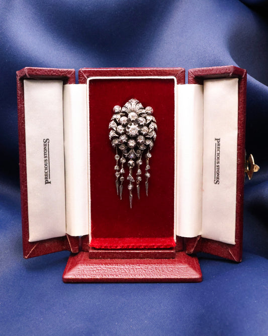 A very fine 18ct. Yellow Gold & Silver Victorian Diamond "Comet Tail" Tassle Brooch, Circa 1870 - Robin Haydock Antique Jewellery