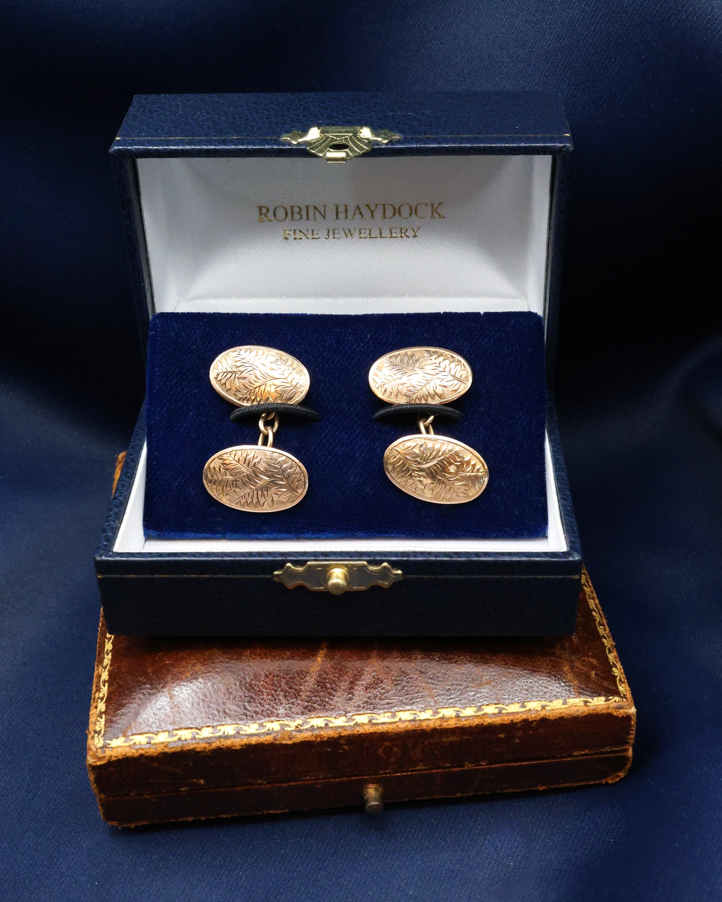 A Beautiful Pair of 9 Carat Yellow Gold (marked)  Oval Cufflinks Circa 1920 - Robin Haydock Antique Jewellery
