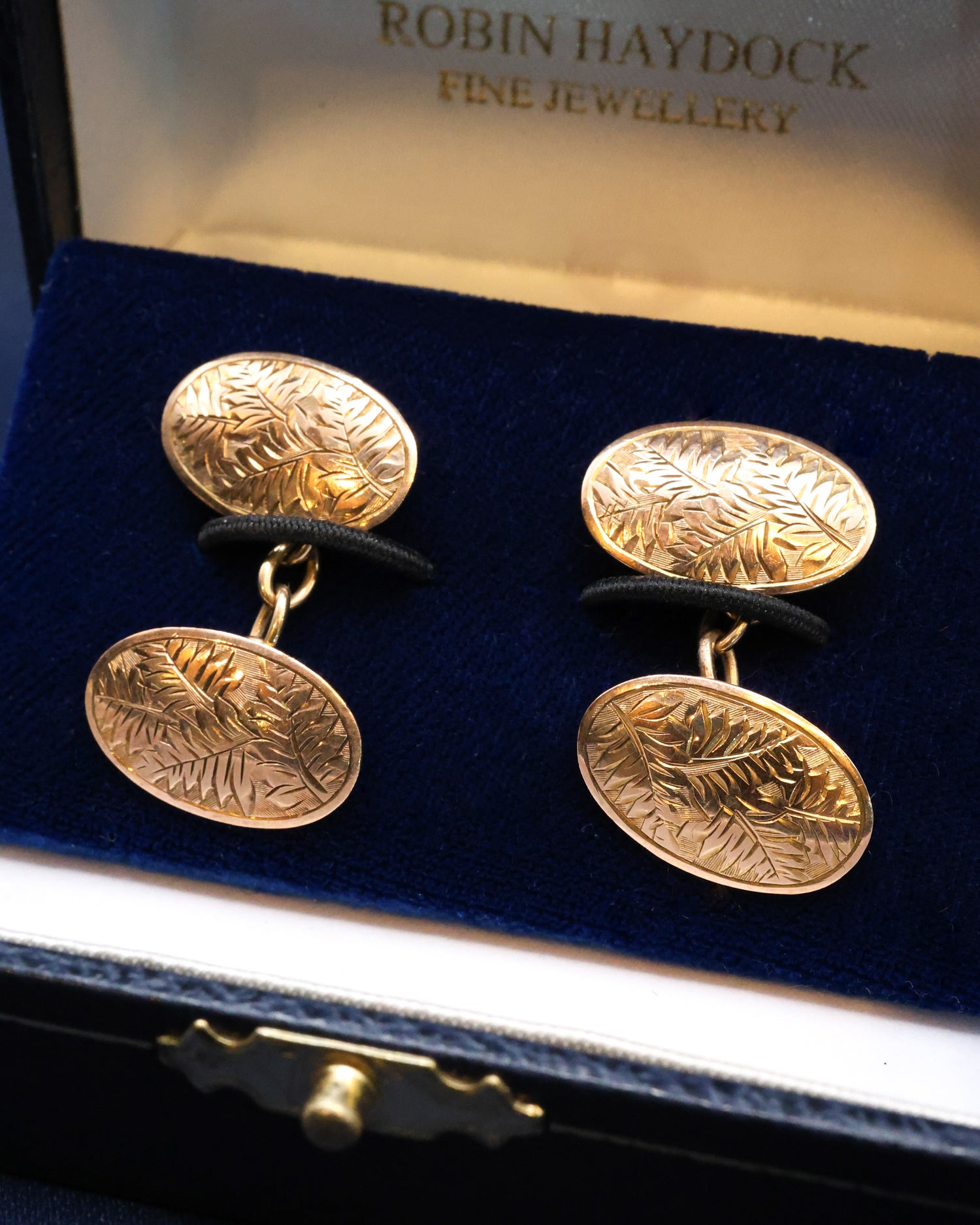 A Beautiful Pair of 9 Carat Yellow Gold (marked)  Oval Cufflinks Circa 1920 - Robin Haydock Antique Jewellery