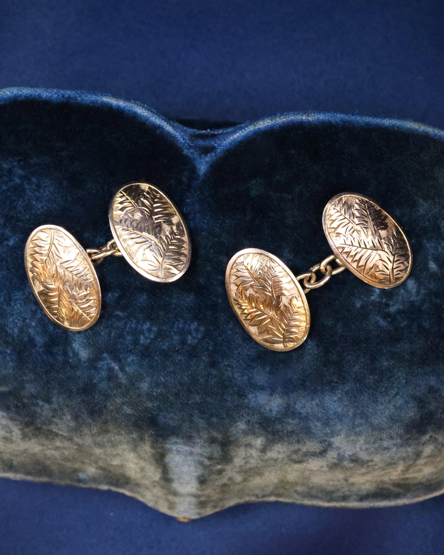A Beautiful Pair of 9 Carat Yellow Gold (marked)  Oval Cufflinks Circa 1920 - Robin Haydock Antique Jewellery