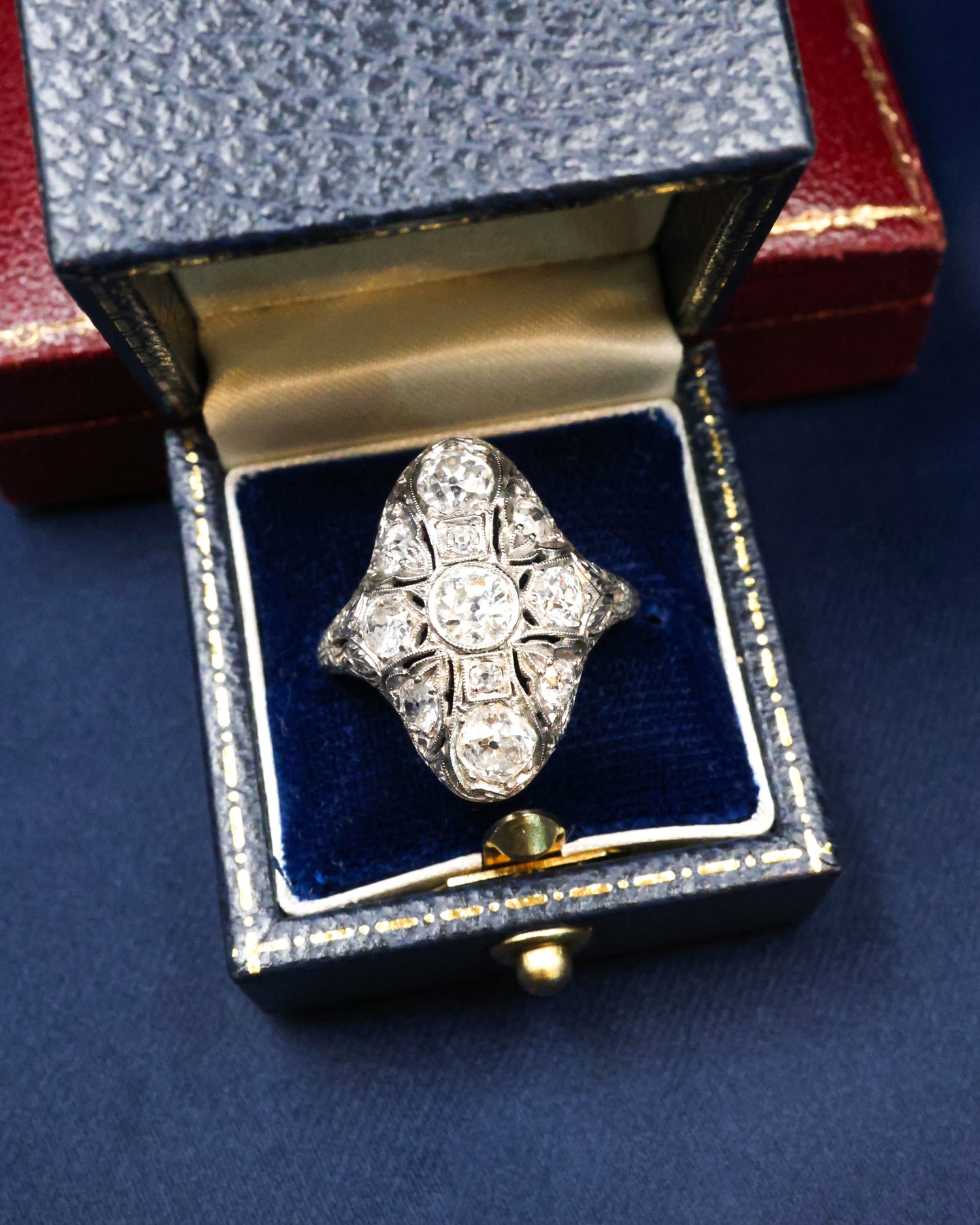 An extraordinary Diamond & Platinum (tested). Art Deco Demi-Bombe & Elongated Quatrefoil Ring Circa 1930 - Robin Haydock Antique Jewellery