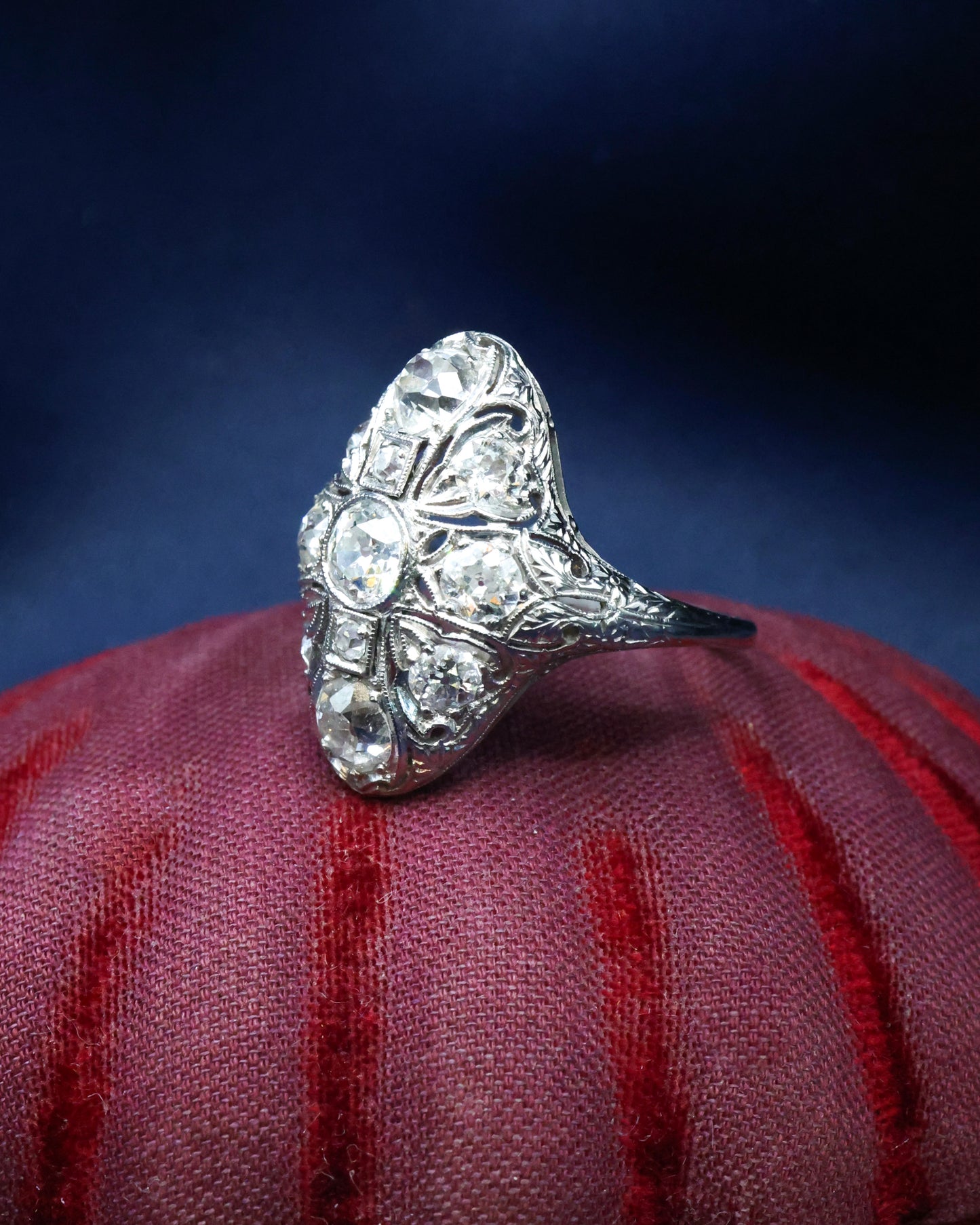 An extraordinary Diamond & Platinum (tested). Art Deco Demi-Bombe & Elongated Quatrefoil Ring Circa 1930 - Robin Haydock Antique Jewellery