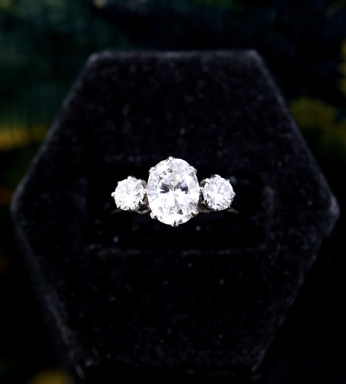 An exceptional 18ct White Gold (stamped) 1.30 Carat Three Stone Diamond Engagement Ring. Pre-owned