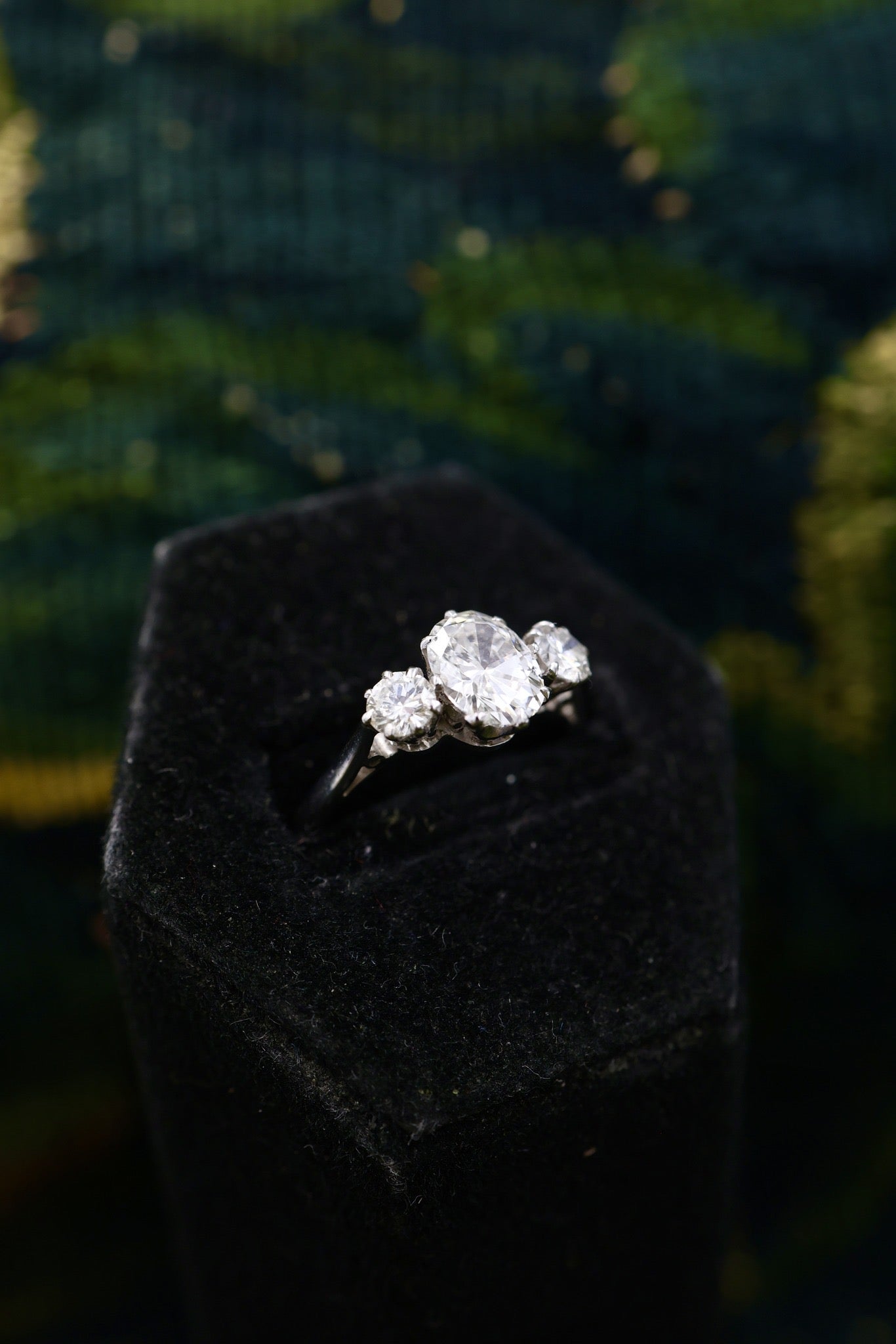 An exceptional 18ct White Gold (stamped) 1.30 Carat Three Stone Diamond Engagement Ring. Pre-owned