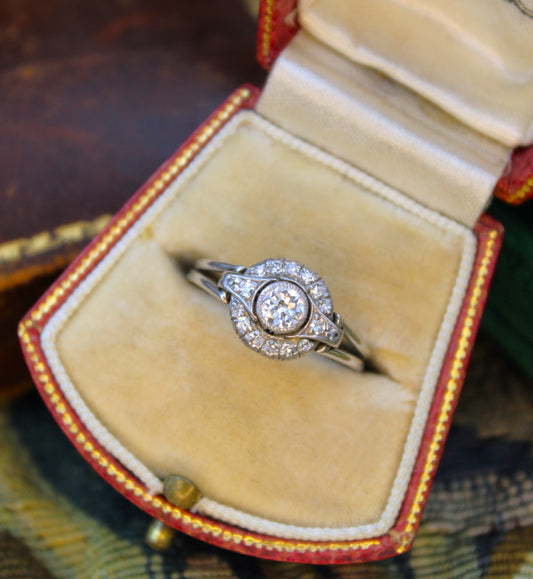 An Art Deco Diamond Floating Cluster Ring set in Platinum & 18ct White Gold, Circa 1930 - Robin Haydock Antiques