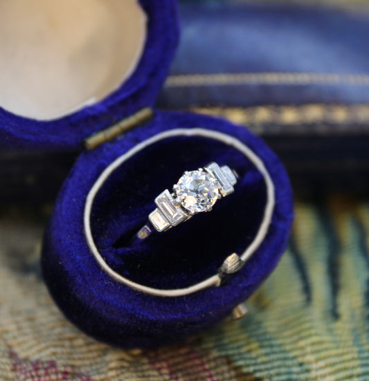 An Art Deco 0.73 Carat Diamond Engagement Ring, with Classic Diamond Stepped Shoulders, set in Platinum, English, Circa 1930 - Robin Haydock Antiques