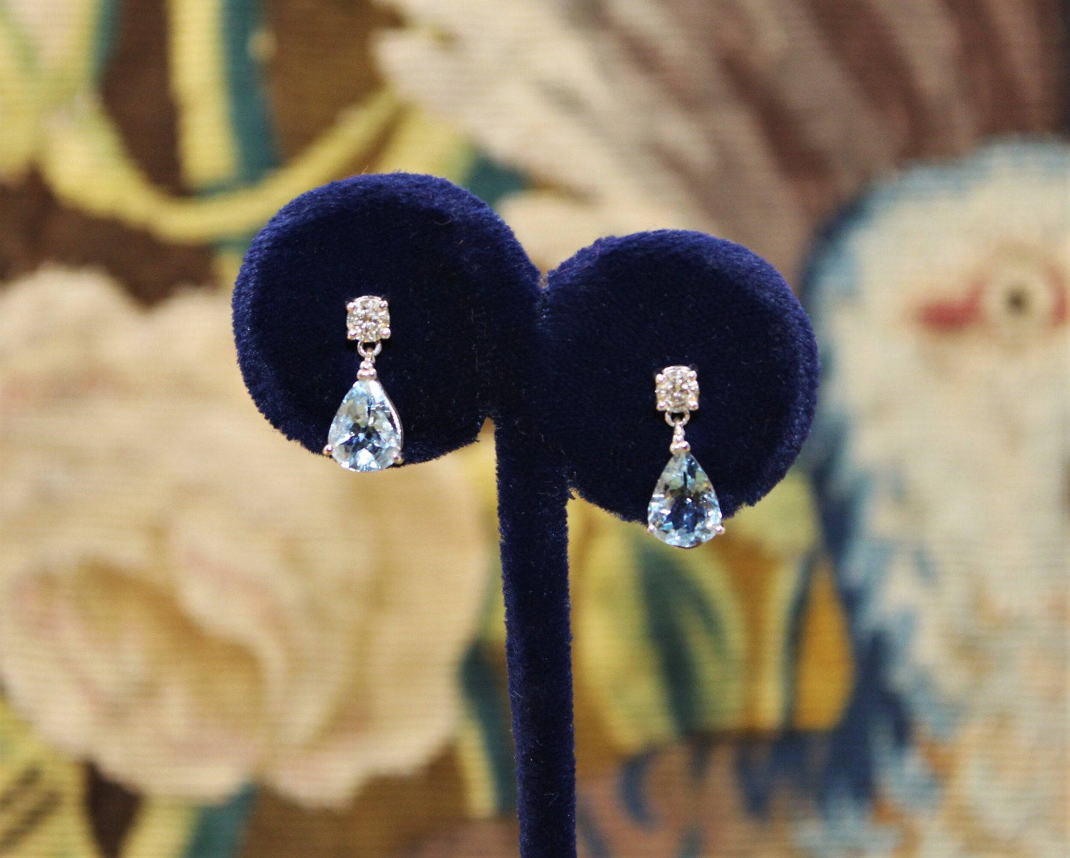 A fine pair of Aquamarine and Diamond Earrings, Pre-owned - Robin Haydock Antiques