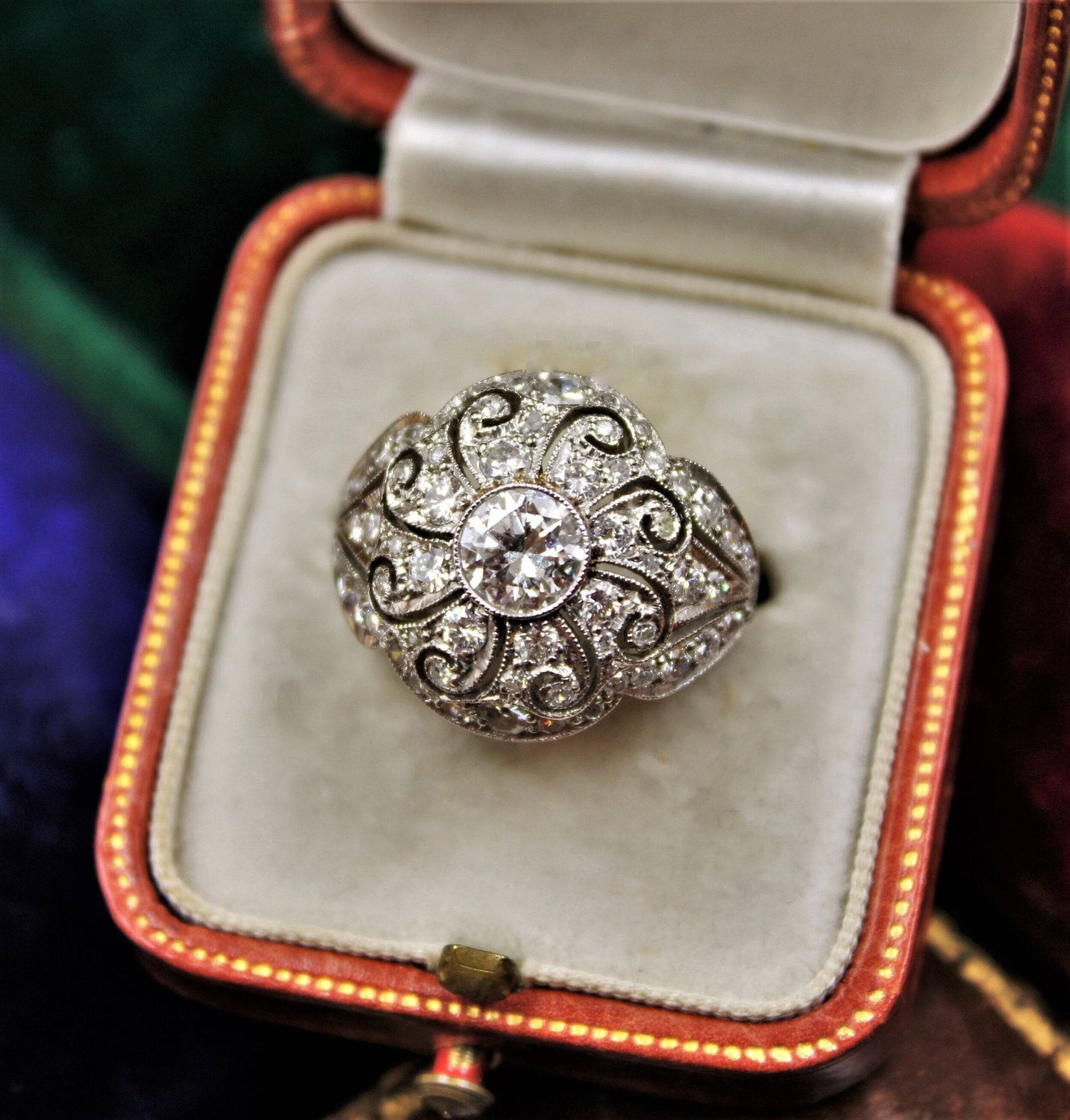 A very beautiful & stylish Art Deco Diamond Demi-Bombé Ring mounted in Platinum, Circa 1935 - Robin Haydock Antiques