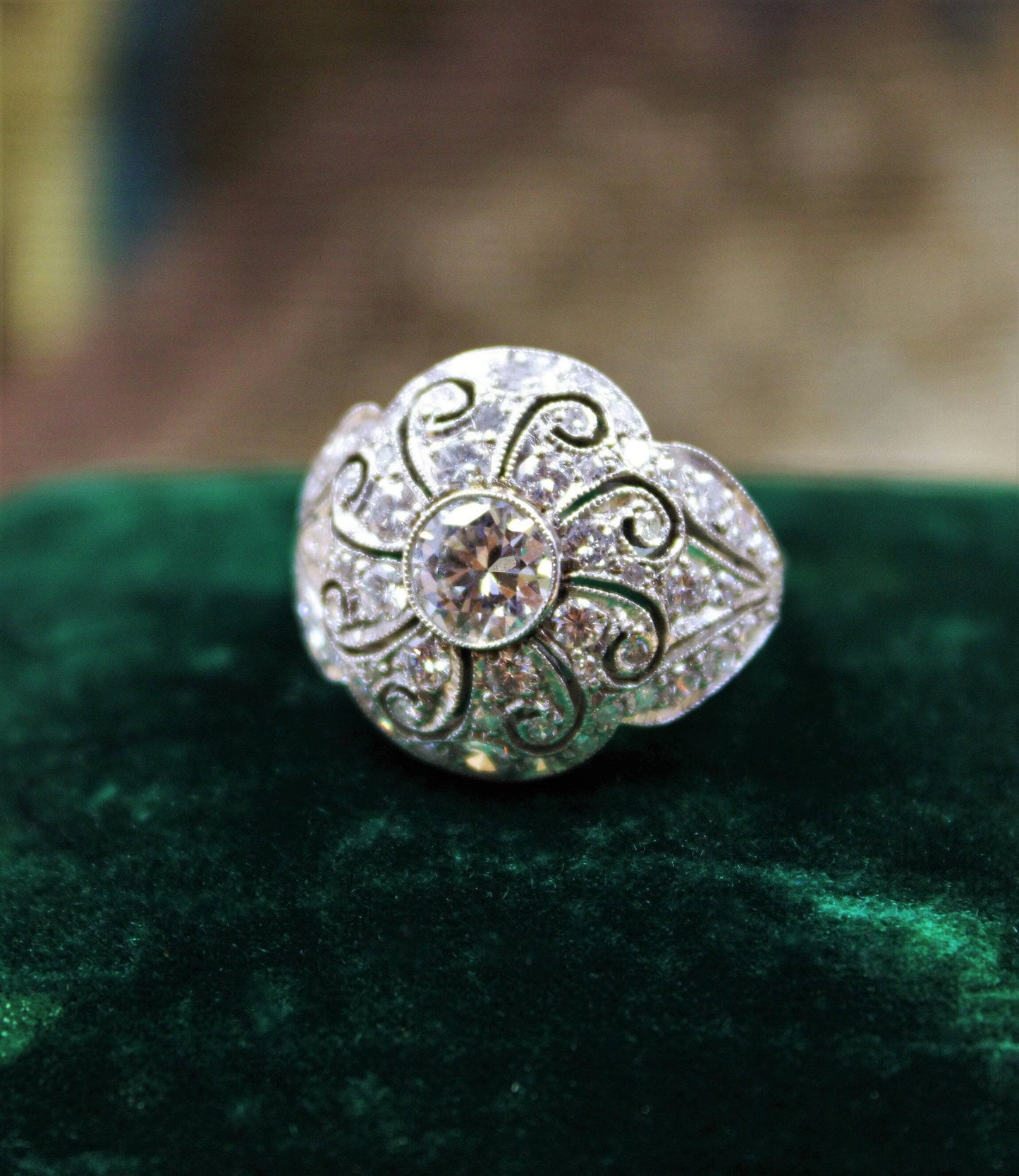 A very beautiful & stylish Art Deco Diamond Demi-Bombé Ring mounted in Platinum, Circa 1935 - Robin Haydock Antiques