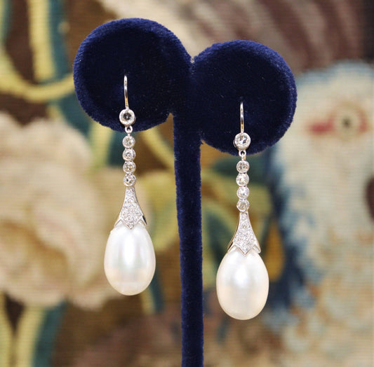 A fine pair of Pearl and Diamond Earrings set in 18ct White Gold, Pre-owned - Robin Haydock Antiques