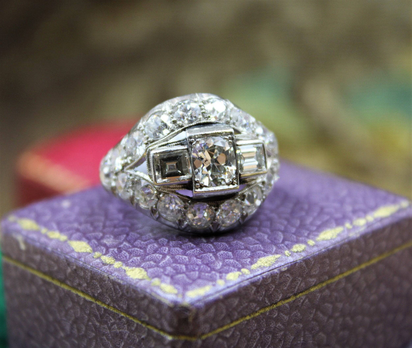 A very fine Art Deco Diamond Demi-Bombé Ring mounted in Platinum, French, Circa 1930 - Robin Haydock Antiques