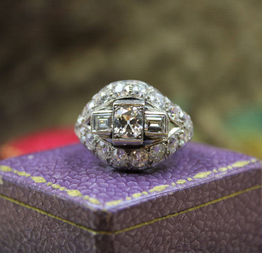 A very fine Art Deco Diamond Demi-Bombé Ring mounted in Platinum, French, Circa 1930 - Robin Haydock Antiques