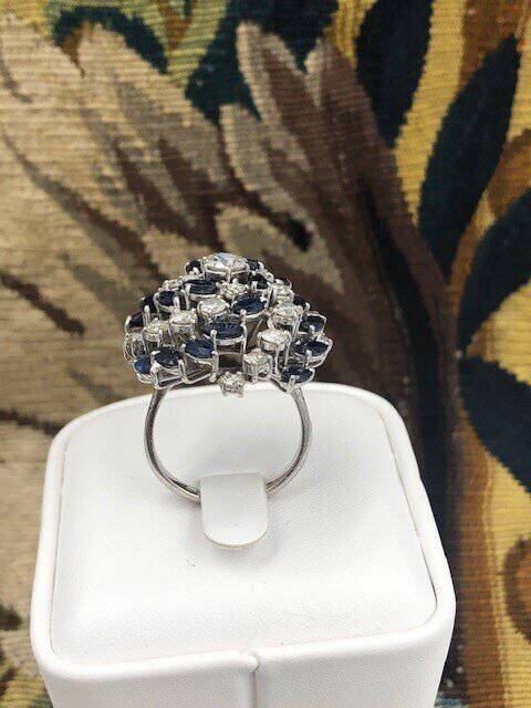 A very stylish 18 Carat White Gold, Sapphire and Diamond Cocktail Ring, English, Circa 2000. - Robin Haydock Antiques
