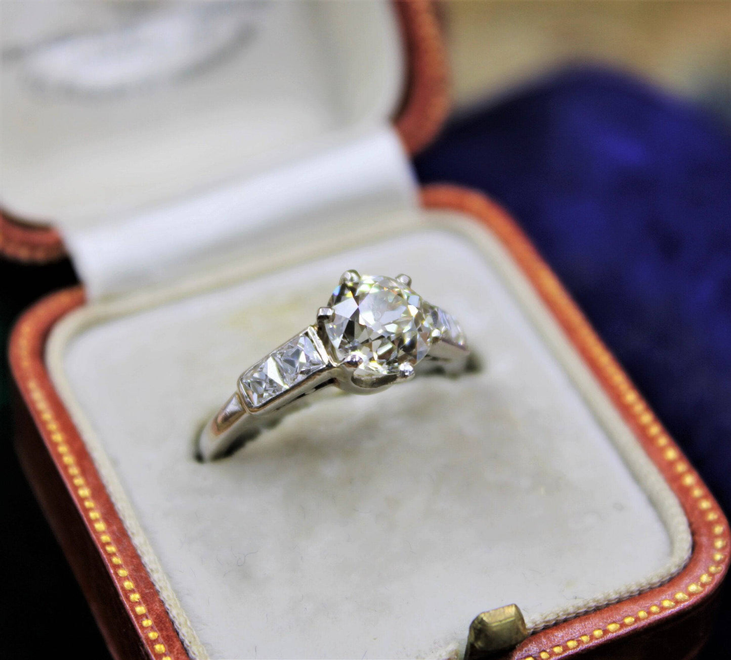 A very fine 1.60ct Old Cut Diamond & Platinum Solitaire Ring with French Cut Shoulders, English, Circa 1930 - Robin Haydock Antiques