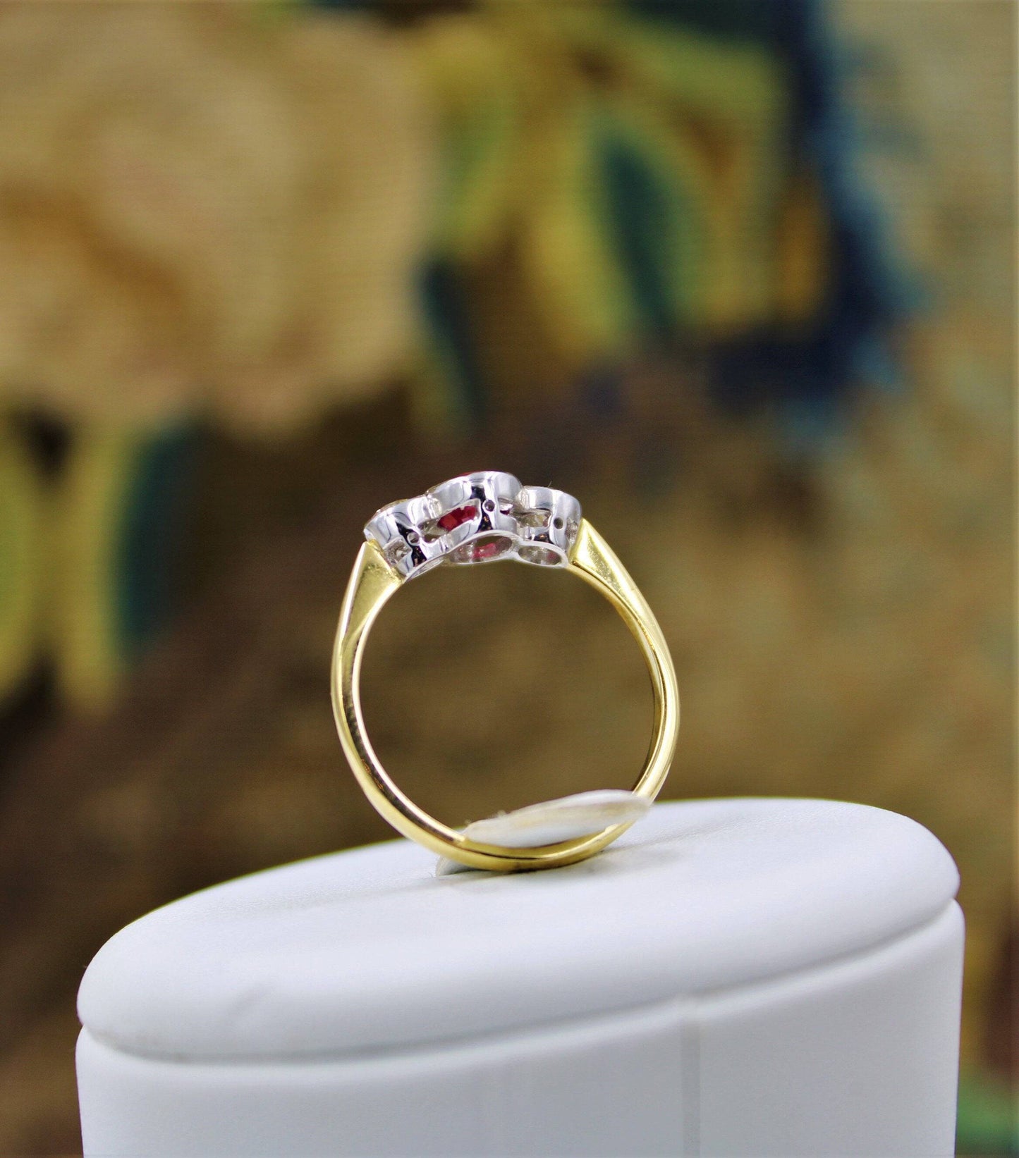 A very fine Oval Natural Ruby & Diamond Ring mounted in 18ct Yellow Gold & Platinum, Pre-owned - Robin Haydock Antiques