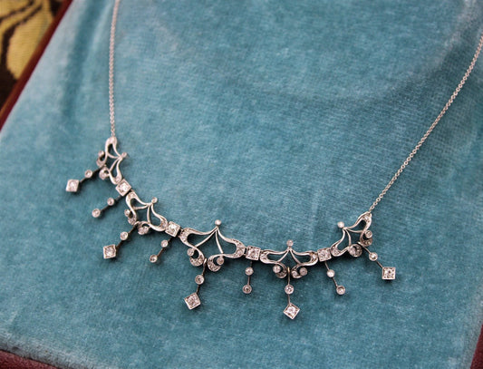 A very fine Art Nouveau Diamond Demi Fringe Necklace set in High Carat White Gold & Platinum tipped, Continental, Circa 1930 - Robin Haydock Antiques