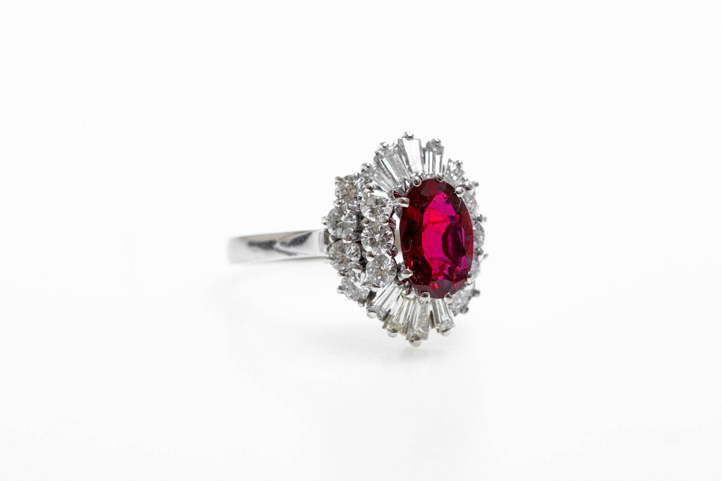 A very fine Natural Untreated Siam Ruby  and Diamond Cluster Ring set in 18ct White Gold, Circa 1970 - Robin Haydock Antiques