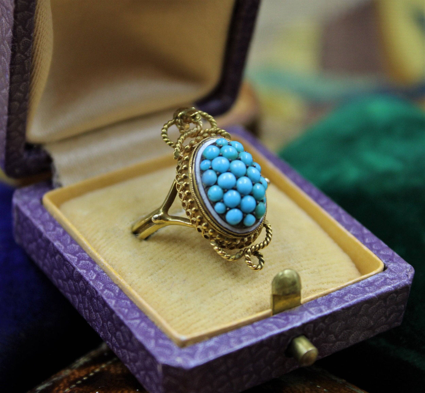 A very fine Victorian Turquoise Serpentine Cluster Ring set in 18ct Yellow Gold, English, Circa 1880 - Robin Haydock Antiques