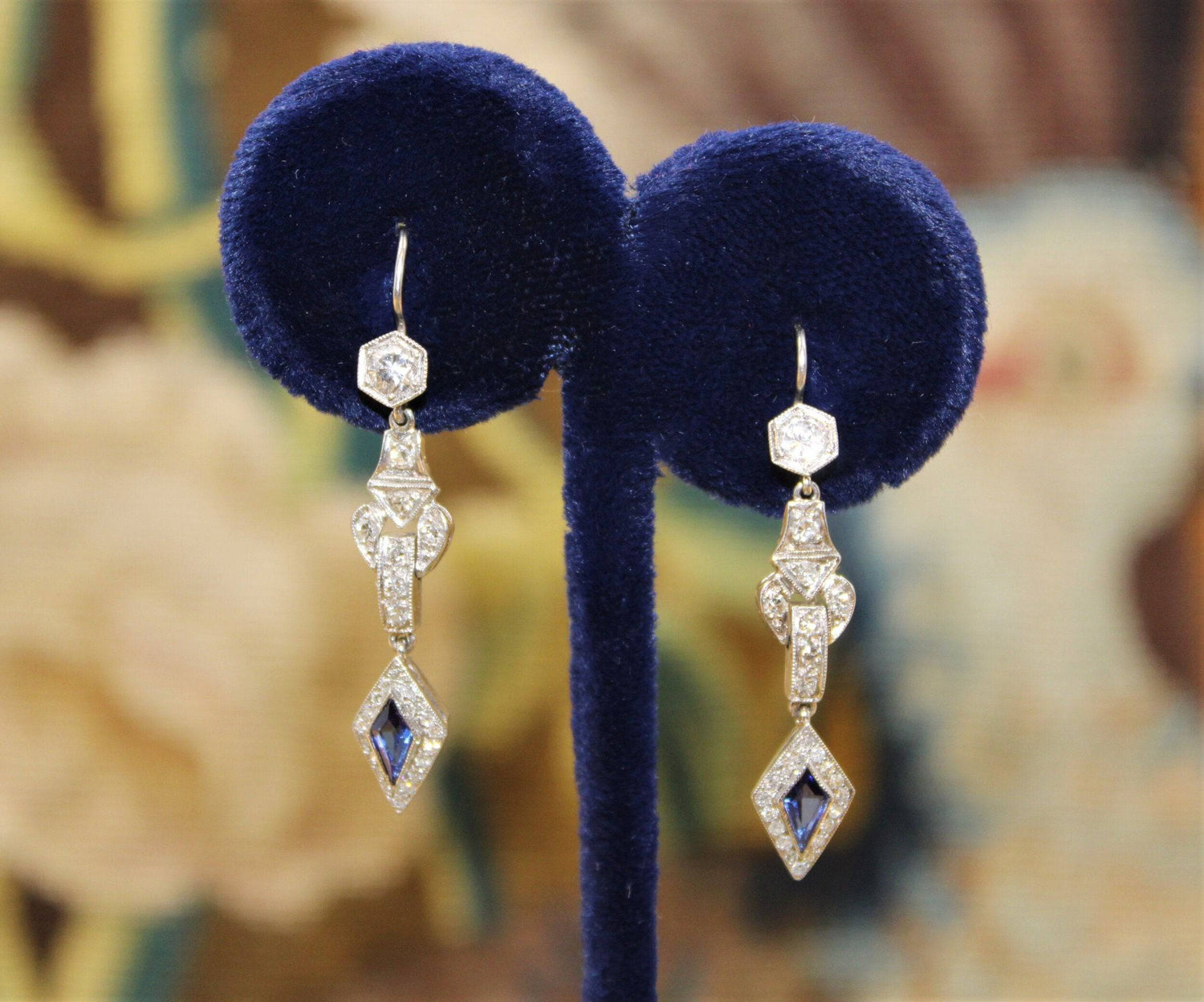 A fine pair of Sapphire and Diamonds Earrings, Circa 1950 - Robin Haydock Antiques