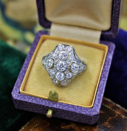A very fine Art Deco Diamond Dress Ring mounted in Platinum and 14ct Gold, Circa 1930 - Robin Haydock Antiques