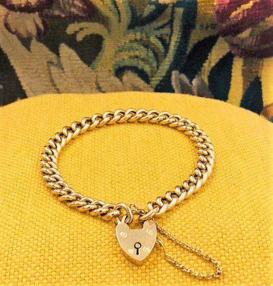 A very fine 18 Carat Yellow Gold (marked) Curb Link Bracelet with a Heart Shaped Padlock Closure, English, Circa 1890 - Robin Haydock Antiques