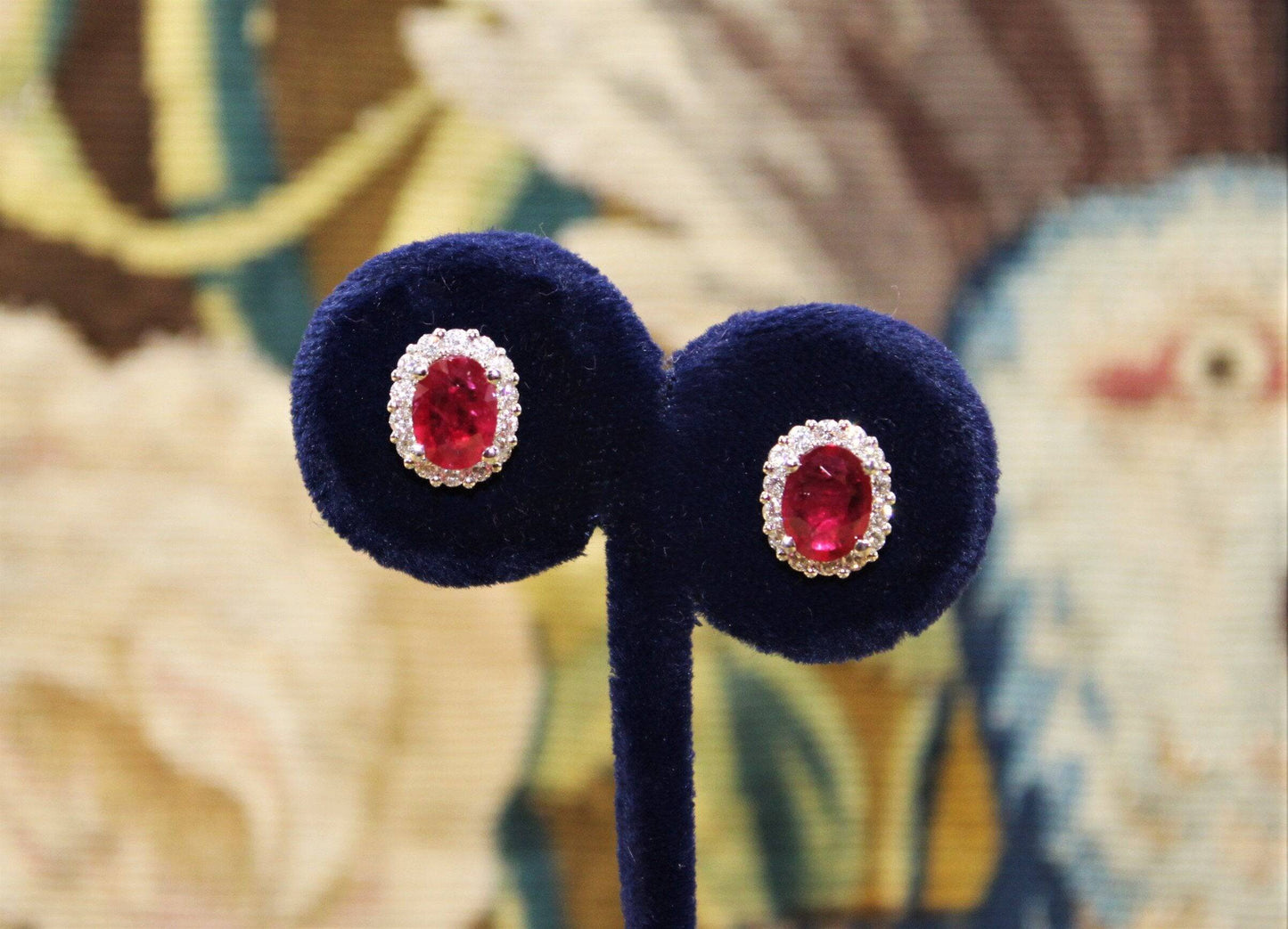 A fine pair of Oval Ruby & Diamond Earrings set in 18ct White Gold, Circa 1970 - Robin Haydock Antiques