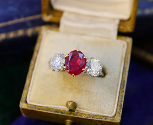Vintage Ruby  Diamond Engagement Ring Floral Cluster 18ct  Plat   Addys Vintage