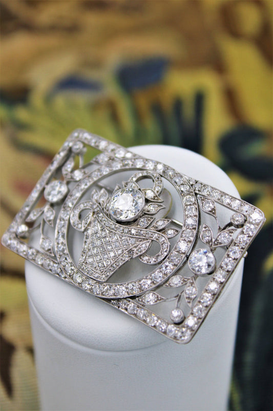 An exquisite Art Deco Diamond "Jardiniere" Brooch mounted in Platinum, English, Circa 1930 - Robin Haydock Antiques