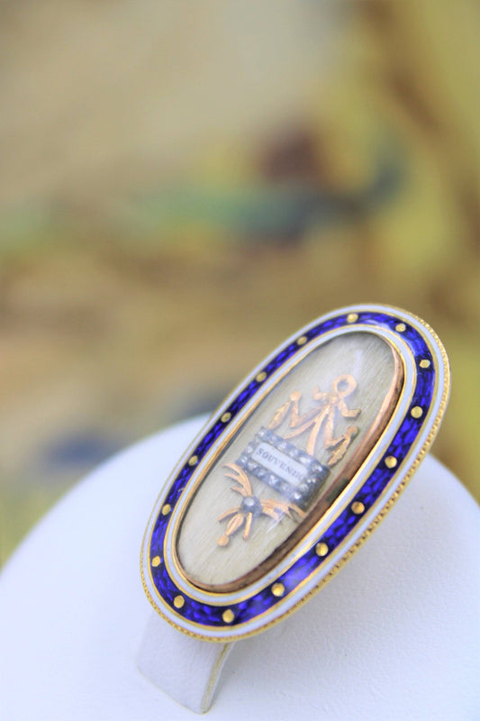 A very fine Georgian Enamel & Diamond Souvenir Brooch mounted in High Carat Gold, English, Circa 1790 - Robin Haydock Antiques