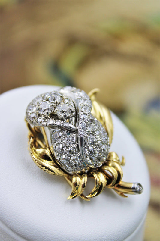 A very fine Petochi Diamond Rose Brooch set in 18ct Yellow Gold, Circa 1930 - Robin Haydock Antiques