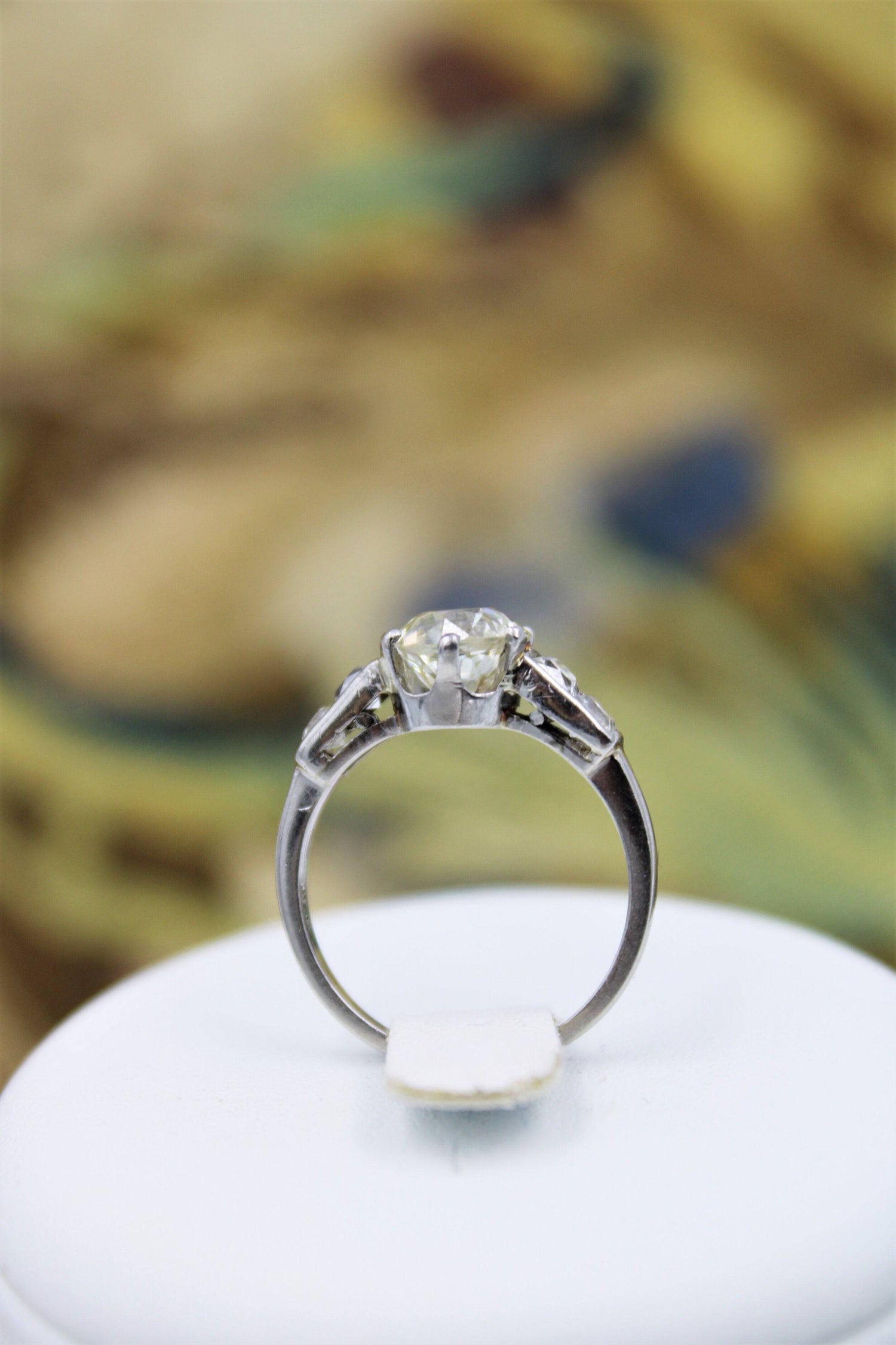 A very fine 1.60ct Old Cut Diamond & Platinum Solitaire Ring with French Cut Shoulders, English, Circa 1930 - Robin Haydock Antiques