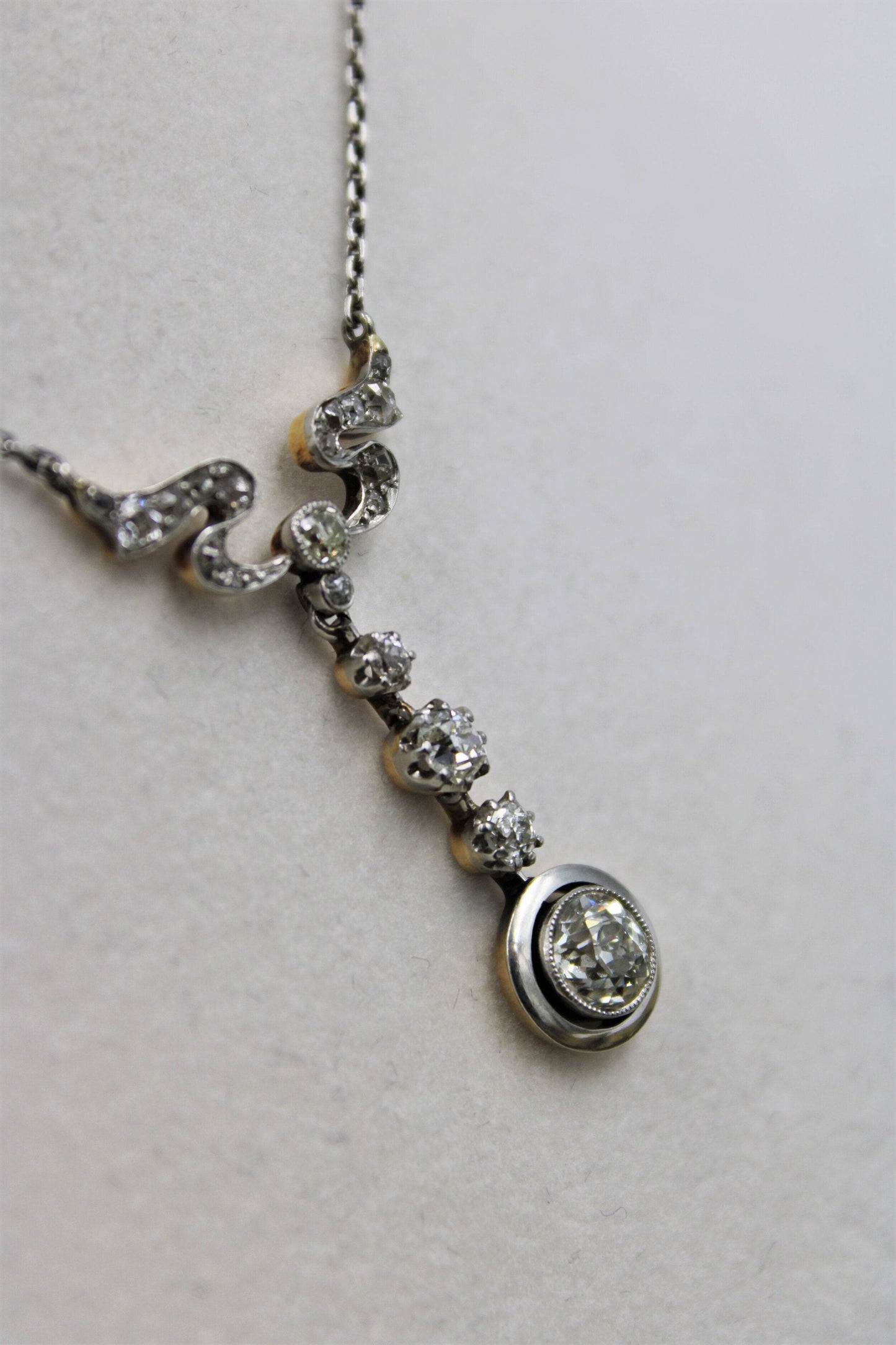 A very fine "Art Nouveau" Diamond and Platinum drop Pendant, English, Circa 1925 - Robin Haydock Antiques