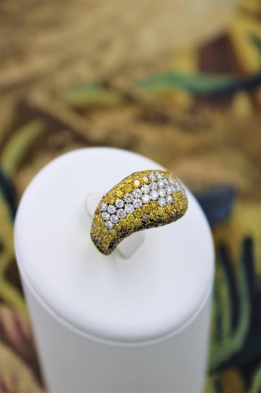 A very fine Valente Diamond White, Yellow & "Cognac" Diamond, "Wave" Dress Ring, Italian, Pre-owned - Robin Haydock Antiques