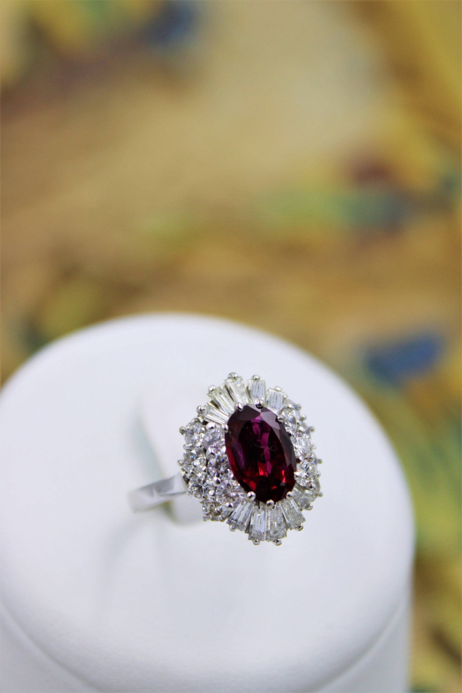 A very fine Natural Untreated Siam Ruby  and Diamond Cluster Ring set in 18ct White Gold, Circa 1970 - Robin Haydock Antiques