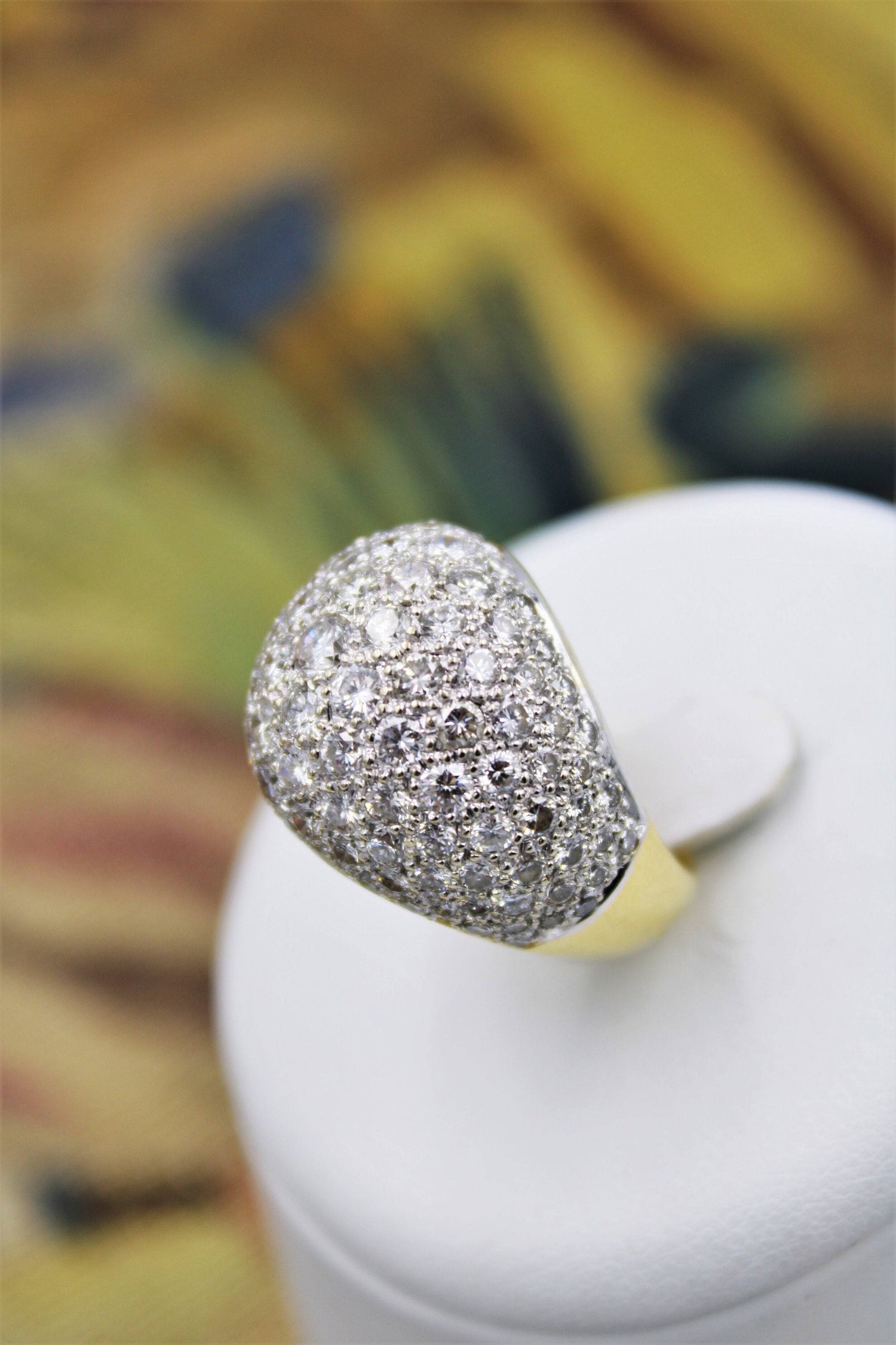 A very stylish Diamond Demi-Bombe Ring mounted in 18 Carat Yellow & White Gold, French, Circa 1980 - Robin Haydock Antiques